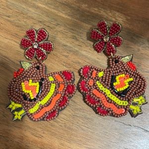 ❤️🦃 Multicolor Beaded Turkey Earrings Thanksgiving